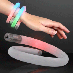White LED Light Up Curl Tube Wrap Bracelets with Flashing RAINBOW LEDs